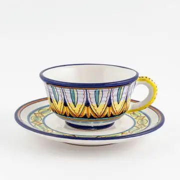 Vario F2 Italian tea cup and saucer handmade by Fima in Deruta