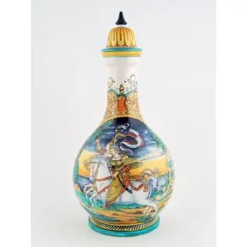 Italian vase featuring a Renaissance-style portrait of a knight handmade by Francesca Niccacci in Deruta