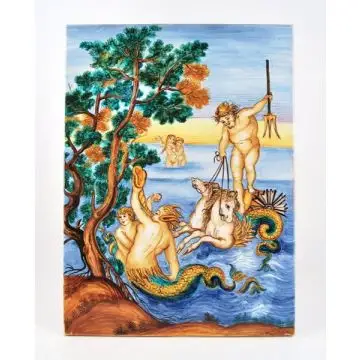 Italian wall plaque Neptune handmade by Francesca Niccacci in Deruta