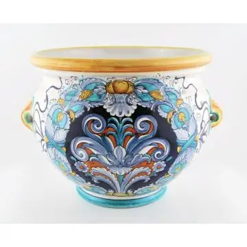 Italian planter Antique Leaf handmade by Francesca Niccacci in Deruta