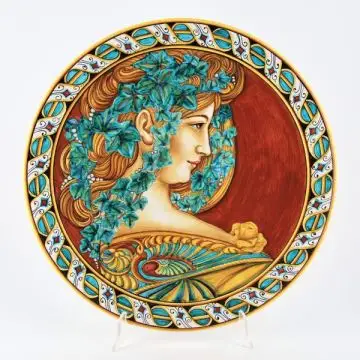 Italian wall plate Art Nouveau handmade by Francesca Niccacci in Deruta