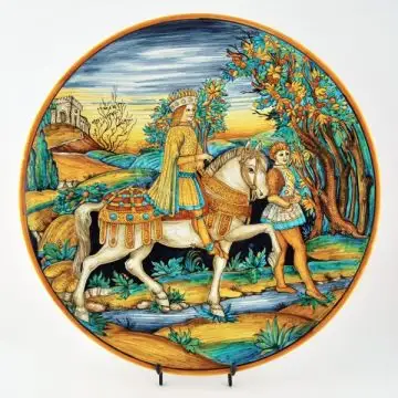 Italian wall plate featuring a Renaissance-style portrait of The Wise Man handmade by Francesca Niccacci in Deruta