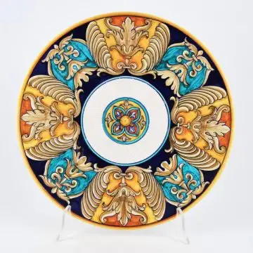 Italian Geometric wall plate handmade by Francesca Niccacci in Deruta
