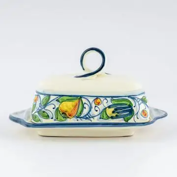 Italian butter dish from the Venezia collection handmade by Ceramiche Rampini in Gubbio, Italy