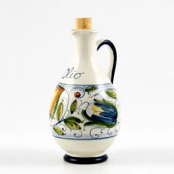 Italian oil bottle from the Venezia collection handmade by Ceramiche Rampini in Gubbio, Italy