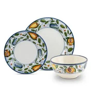 Handmade Italian 3-piece place setting Venezia: dinner plate, salad & dessert plate, cereal bowl. Gubbio, Italy