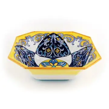 Italian octagonal serving bowl Ventaglio from the Ottagonali Collection handmade by Francesca Niccacci in Deruta
