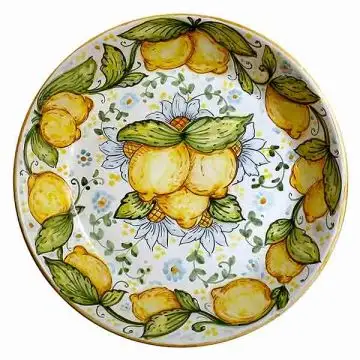 Italian wall plate Lemons hand-painted by Ghenos in Messina