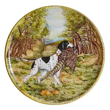 Italian wall plate The Hunting dog hand-painted by Ghenos in Messina