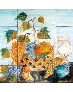 Deruta tile panel featuring a basket of grapes handmade by Antica Deruta - Italy