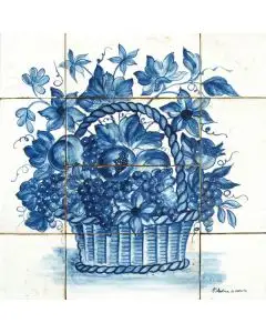 Deruta tile panel featuring a fruit basket handmade by Antica Deruta - Italy