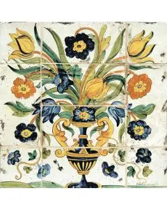 Deruta tile panel featuring a vase with flowers handmade by Antica Deruta - Italy