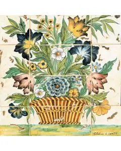 Deruta tile panel featuring a basket with flowers handmade by Antica Deruta - Italy