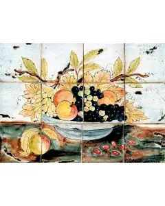 Deruta rectangular tile panel featuring fruit handmade by Antica Deruta - Italy