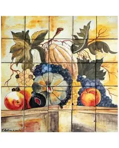 Deruta tile panel featuring grapes and melons handmade by Antica Deruta - Italy