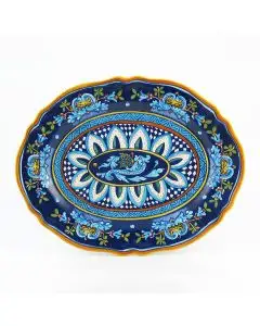 Italian oval platter from the Geometrico 19E Collection handmade by Eugenio Ricciarelli - Deruta, Rapallo, Amalfi