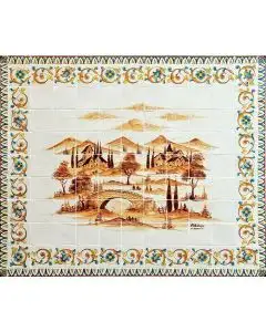 Deruta tile panel featuring a landscape handmade by Antica Deruta - Italy