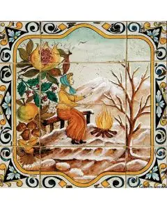 Deruta Winter tile panel from the Four Seasons collection handmade by Antica Deruta - Italy