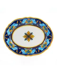 Italian oval platter from the Geometrico 38E Collection handmade by Eugenio Ricciarelli - Deruta, Rapallo, Amalfi