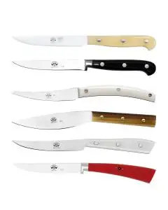 Set of 6 steak and table knives with lucite handles from the 6 Lame collection. They are handcrafted by Coltellerie Berti in Scarperia, Italy - main image
