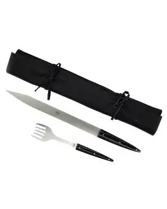 Dessert knife and fork with black lucite handles specifically designed for the Italian Pandoro and Panettone by Berti of Italy