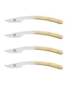 Set of 4 pizza knives with white handles from the Napoli collection. They are handcrafted by Coltellerie Berti in Scarperia, Italy