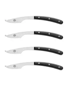 Set of 4 pizza knives with black handles from the Napoli collection. They are handcrafted by Coltellerie Berti in Scarperia, Italy