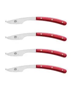 Set of 4 pizza knives with red handles from the Napoli collection. They are handcrafted by Coltellerie Berti in Scarperia, Italy