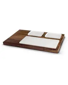 Wooden board with three ceramic trays by Coltellerie Berti in Scarperia, Italy