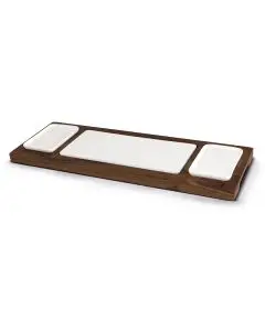 Wooden board with three ceramic trays by Coltellerie Berti in Scarperia, Italy