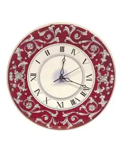 Handmade Italian ceramic wall clock featuring the famous Ricco Deruta design in red and gold lustre