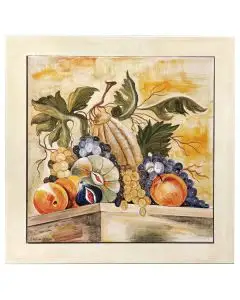 Deruta tile plaque with a wooden frame featuring grapes and melons handmade by Antica Deruta - Italy