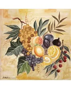 Deruta tile plaque featuring grapes and lemons handmade by Antica Deruta - Italy