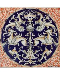 Hand-painted Deruta tile ad06 by Antica Deruta, Italy. The tile is entirely handcrafted.