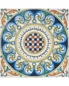Hand-painted Deruta tile ad09 by Antica Deruta, Italy. The tile is entirely handcrafted.