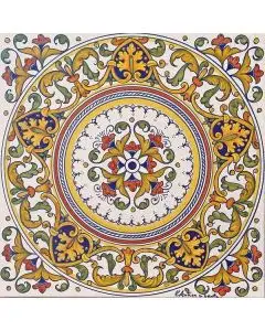 Hand-painted Deruta tile ad11 by Antica Deruta, Italy. The tile is entirely handcrafted.