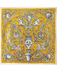 Hand-painted Deruta tile ad12 by Antica Deruta, Italy. The tile is entirely handcrafted.