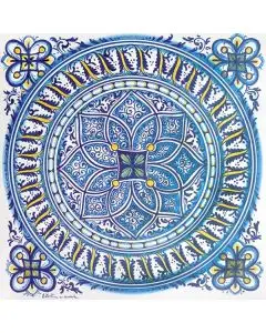 Hand-painted Deruta tile ad19 by Antica Deruta, Italy. The tile is entirely handcrafted.