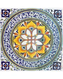 Hand-painted Deruta tile ad20 by Antica Deruta, Italy. The tile is entirely handcrafted.