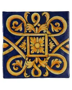Hand-painted Deruta tile ADMS1 Tradizione Collection by Antica Deruta, Italy. The tile is entirely handcrafted.