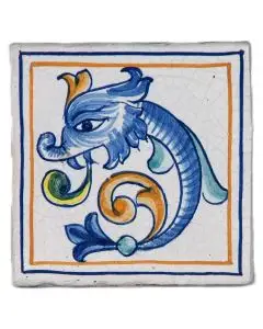Hand-painted Deruta tile AD13 Tradizione Collection by Antica Deruta, Italy. The tile is entirely handcrafted.