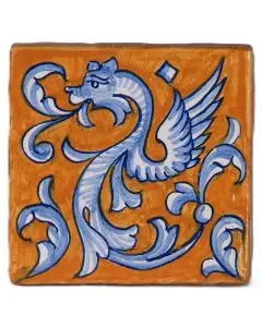 Hand-painted Deruta tile AD19 Tradizione Collection by Antica Deruta, Italy. The tile is entirely handcrafted.