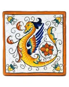 Hand-painted Deruta tile AD Raffaellesco by Antica Deruta, Italy. The tile is entirely handcrafted.