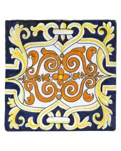 Hand-painted Deruta tile AD46 Tradizione Collection by Antica Deruta, Italy. The tile is entirely handcrafted.