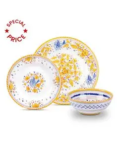 3-piece place setting Arabesco Giallo: dinner plate, salad & dessert plate, cereal bowl