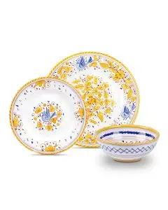 3-piece place setting Arabesco Giallo: dinner plate, salad & dessert plate, cereal bowl