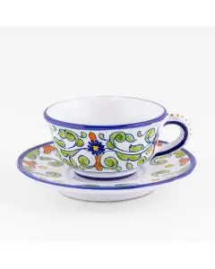 Deruta tea cup and saucer from the Amelia collection, handmade by Antica Deruta - Italy