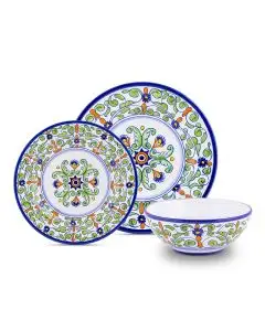 Handmade Italian 3-piece place setting Amelia: dinner plate, salad & dessert plate, cereal bowl. Deruta, Italy