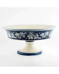 Italian footed fruit bowl from the Rinascimento Blu e Bianco collection handmade by Ceramiche Rampini in Gubbio, Italy