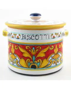 Broccato Rosso Italian cookie jar handmade by Fima in Deruta